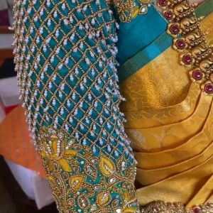 Latest Designer Blouse Pearl and Thread Work Sky Blue Color