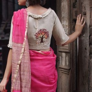 Trendy Tree Thread Work Designer Blouse Off White Color