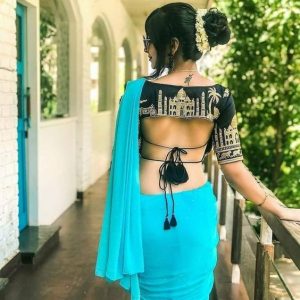 Latest Taj Mahal Hand Thread Work Designer Blouse Black Color