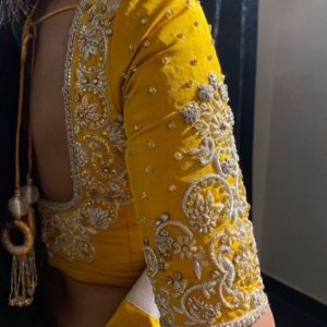 Modern Embroidery and Stone Work Bridal Blouses Yellow Color