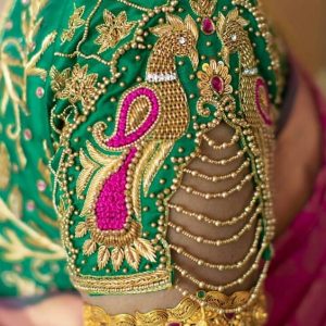 Different Peacock Thread and Jewell Work Designer Blouse Green Color