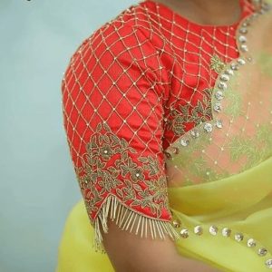 Stylish Sleeve Thread Work Model Designer Blouse Orange Color