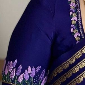 New Simple Embroidered Work Close Neck Designer Blouse Ink Blue Color