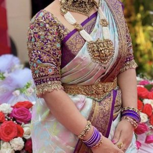 Elegant Thread and Pearls Work Designer Blouse Violet Color