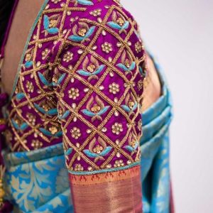 Latest & Trendy Thread Work Blouse Designs Purple Color
