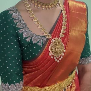 Trendy Simple Thread and Stone Work Designer Blouse Bottle Green Color