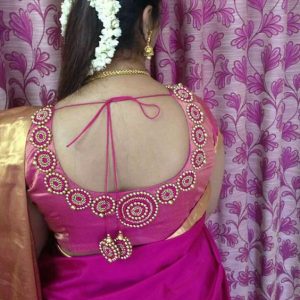 Simple Stone Thread Work Party Blouse Rose Color