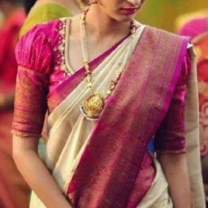 New Trendy Puff Sleeve and Thread Work Part Blouse Rose Color