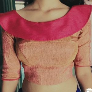 New Simple Different Collar Neck Designer Blouse Pink and Orange Color