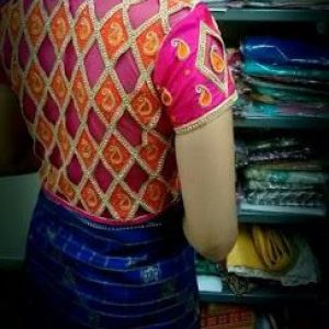 Unique Simple Thread and Patch Work Design Party Blouse Pink and Orange Color