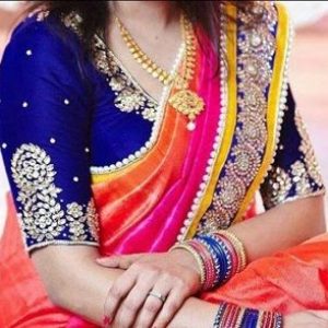 Latest Treaty Stone and Thread Work Blouse Designs Indigo Blue Color