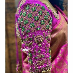 Stone and Thread Work Bridal Blouse Purple Color