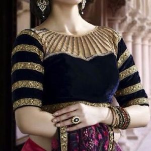Latest Velvet Patch Work Blouse Designs Black Color