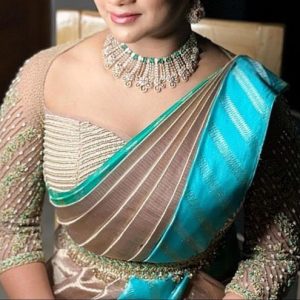 Elegant Netted Thread Work Bridal Blouses Light Brown Color