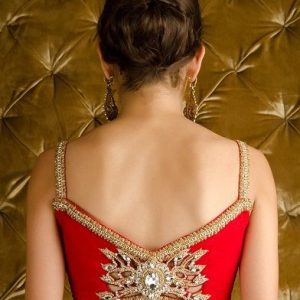 Simple Thread Work Back Neck Sleeveless Party Blouse Chilli Red Color