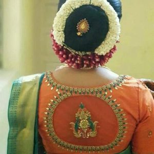 Latest Patch and Thread Work Blouse Designs Orange Color