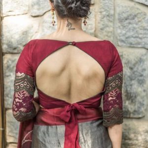 Beautiful Simple Bow and Thread Work Designer Blouse Kumkum Red Color