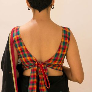 Simple Bow Work Back Neck Party Blouse Multi Color