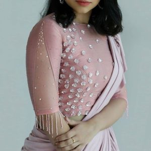 Latest Hand Stone Work Designer Blouse Light Rose Color