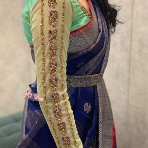 Stylish Full Sleeve Modern Embroidery Bridal Blouse Off White and Green Color