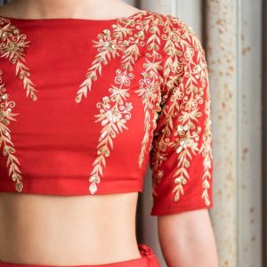 Simple Thread Work Designer Blouse Orange Color