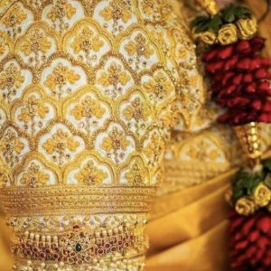 Modern Embroidery and Pearls Bridal Blouses Gold and White Color