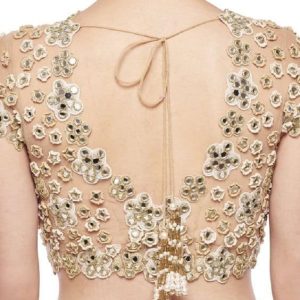 Trendy Netted and Patch Mirror Work Designer Blouse Skin Color