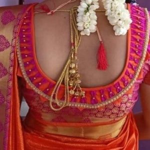 Latest Hand Thread Work U Neck Designer Blouse Magenta Color