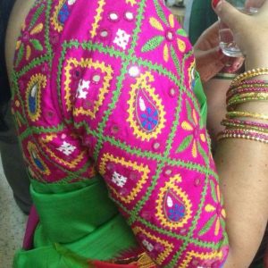 Simple Thread Work Back Neck and Sleeve Party Blouse Rose Color