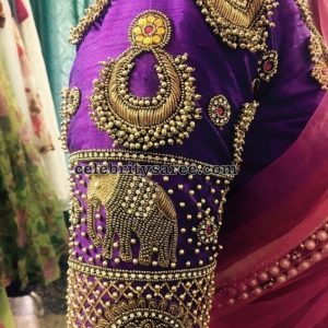 Latest Beautiful Elephant Kundan and Thread Work Designer Blouse Purple Color