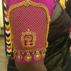 Royal Grand Lord Siva Pendant Aari Work Bridal Blouses Pink Color