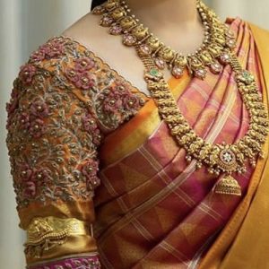 Trendy Hand Thread Work Party Blouse Golden Yellow Color