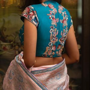 Trendy Simple Patch and Thread Work Designer Blouse Ramar Blue Color