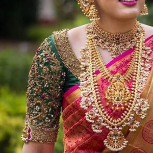 Beautiful Simple Thread and Stone Work Designer Blouse Green Color