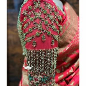 Latest Designer Blouse Stone and Thread Work Rose Color