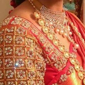 New Latest Thread and Stone Work Designer Blouse Apple Red Color