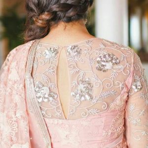 Elegant Netted and Thread Work Bridal Blouses Light Peach Color