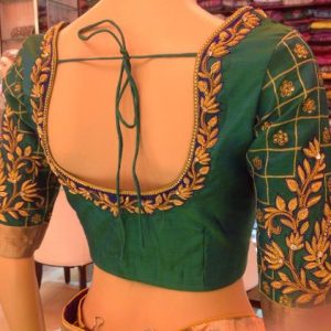 Elegant Thread Work Bridal Blouses Bottle Green Color