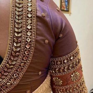 Simple Embroidery and Mirror Work Party Blouse Double Shade (Brown,Violet) Color