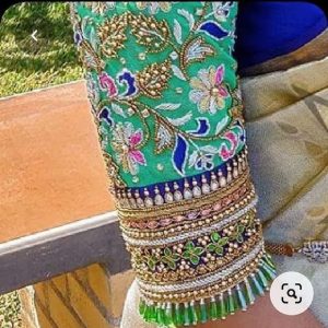 Elegant Thread and Pearls & Stone Work Bridal Blouses Green Color