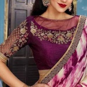Stylish Modern Embroidery and Netted Work Bridal Blouse Purple Color