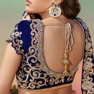 Latest Beautiful Stone and Thread Work Designer Blouse Indigo Blue Color