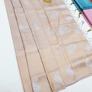 Latest Trendy Mango Design Kanjivaram Semi Silk Sarees Cream White Color w/ Blouse