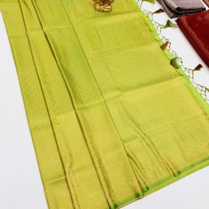 New Design Kanchi Semi Silk Sarees Lime Green Color w/ Blouse