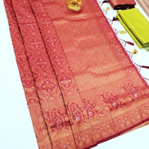 Trendy Design Kanjivaram Semi Silk Sarees Apple Red Color w/ Blouse