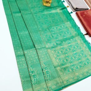New Design Kanjivaram Semi Silk Sarees Sapphire Green Color