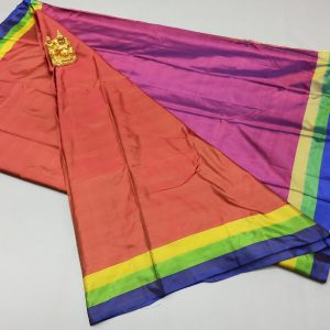 New Trendy Semi Soft Silk Sarees Light Weight (Red, Orange) Color