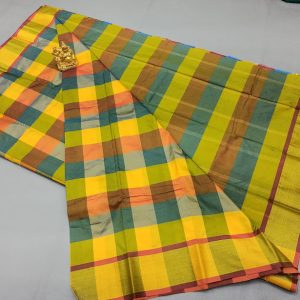 Semi Soft Silk Sarees Light Weight (Yellow Multi, Green Multi) Color