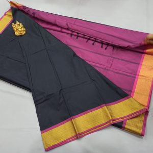 Semi Softsilk Sarees Light Weight Dark Brown w/ PinkColor