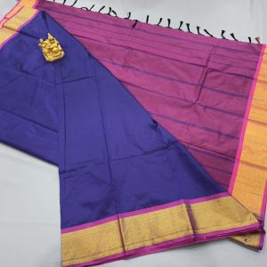 New Semi Softsilk Sarees Light Weight Blue w/ Pink Color